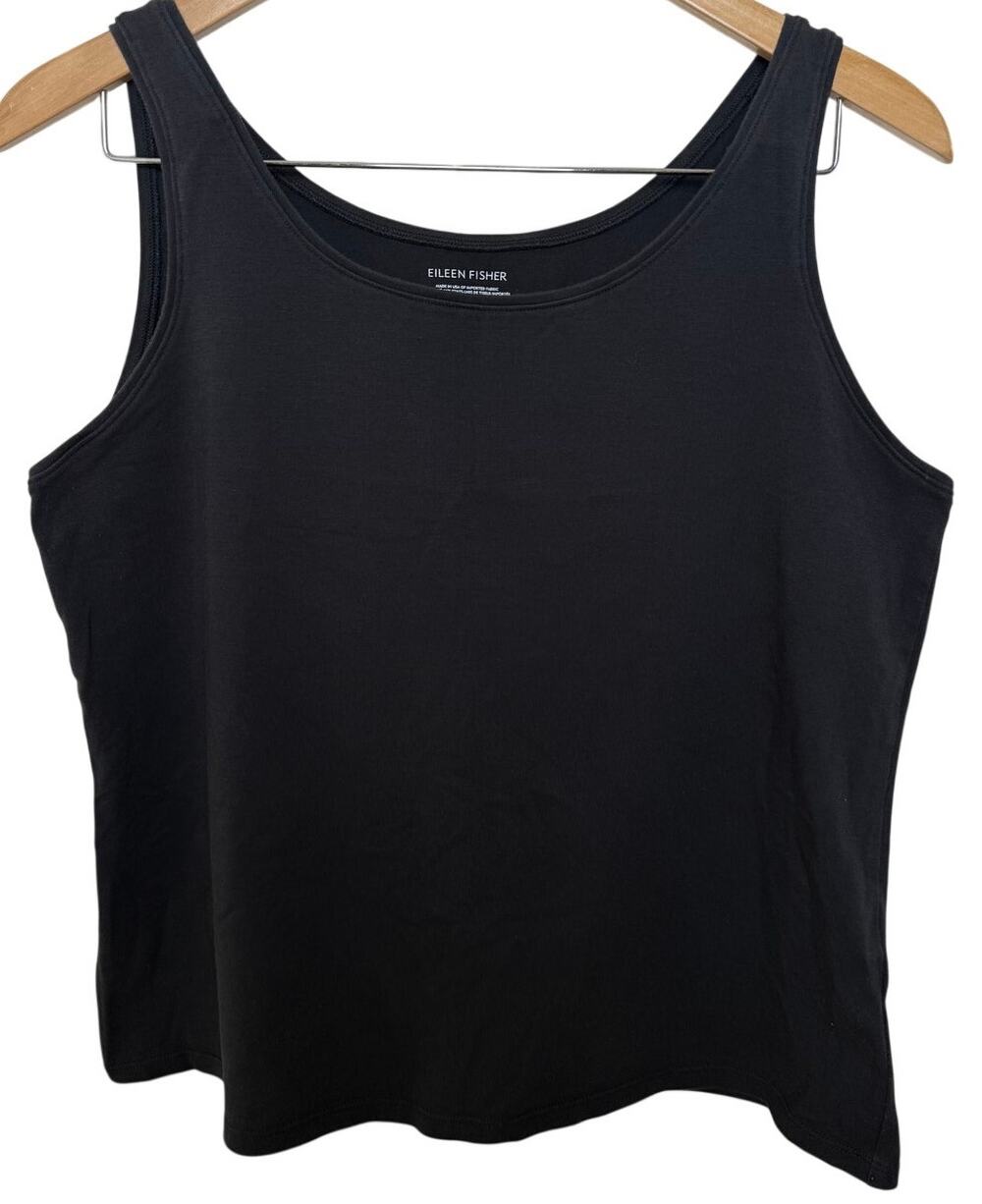 Eileen Fisher Black Organic Cotton Tank Top Scoop Neck Large Minimalist Basics